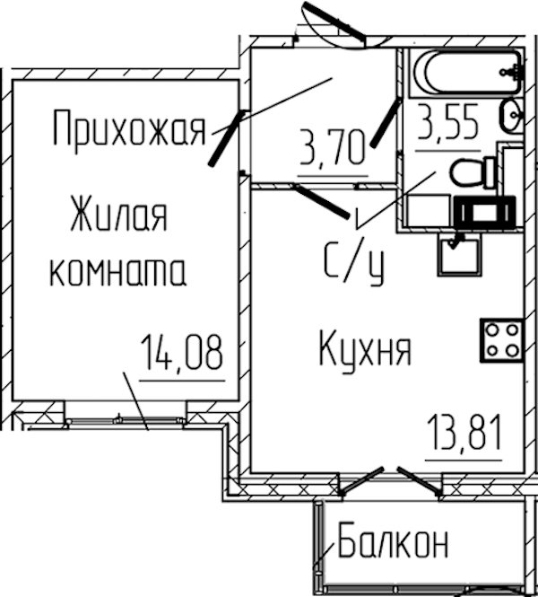 1-комнатная квартира 36.08 м², 3/6 эт., ЖК «SERTOLOVO PARK»